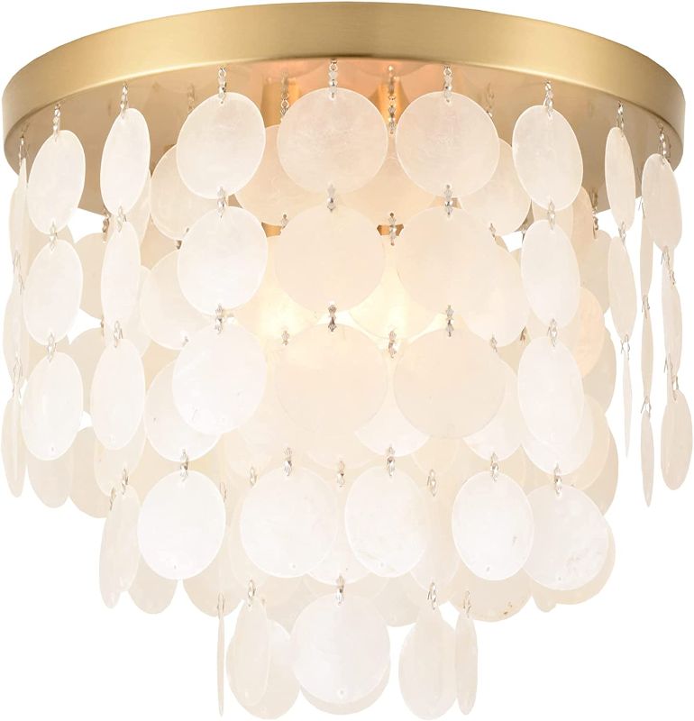 Photo 1 of ALICE HOUSE 13.8" Capiz Shell Ceiling Light,Brushed Brass Finish, 3 Light Flush Mount Light for Bedroom, Hallway, Entryway AL2608-S3
