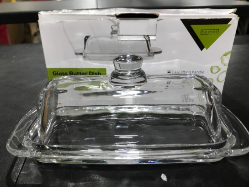 Photo 2 of Bezrat Glass Butter Dish | Premium Butter Dish with Lid and Easy Grip Handle | Easy to Use and 100% Food Safe - Dishwasher Safe | Classic Addition