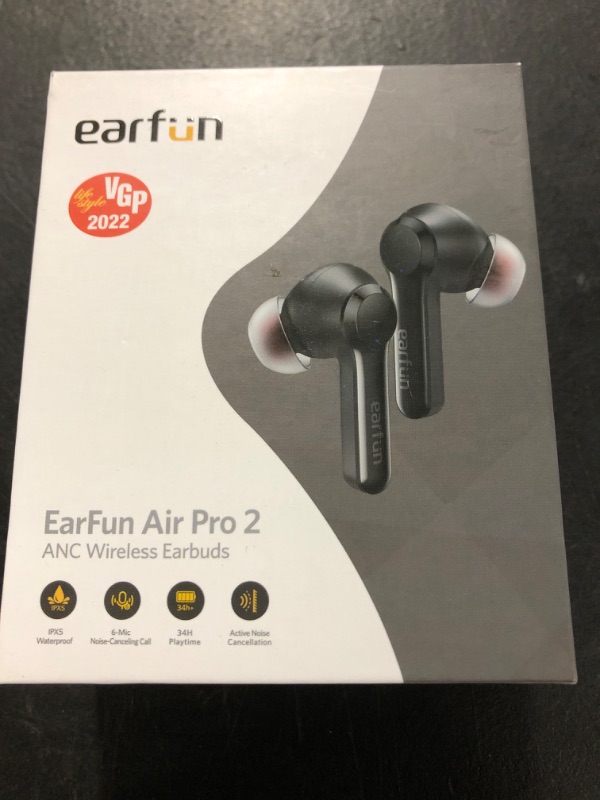 Photo 4 of EarFun Wireless Earbuds, Air Pro 2 Hybrid Active Noise Cancelling Wireless Earphones, Bluetooth 5.2 Headphones with 6 Mics Call, in-Ear Detection, Ambient Mode, 34H Playtime Wireless Charging, Black