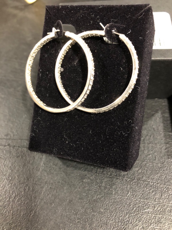 Photo 2 of Amazon Collection Platinum or Gold Plated Sterling Silver Inside-Out Hoop Earrings made with Infinite Elements Zirconia