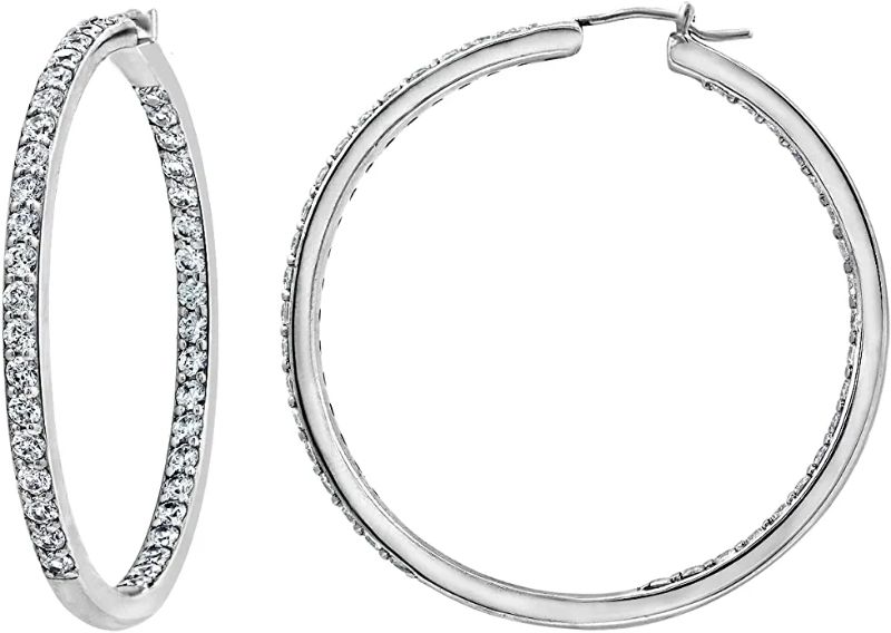 Photo 1 of Amazon Collection Platinum or Gold Plated Sterling Silver Inside-Out Hoop Earrings made with Infinite Elements Zirconia