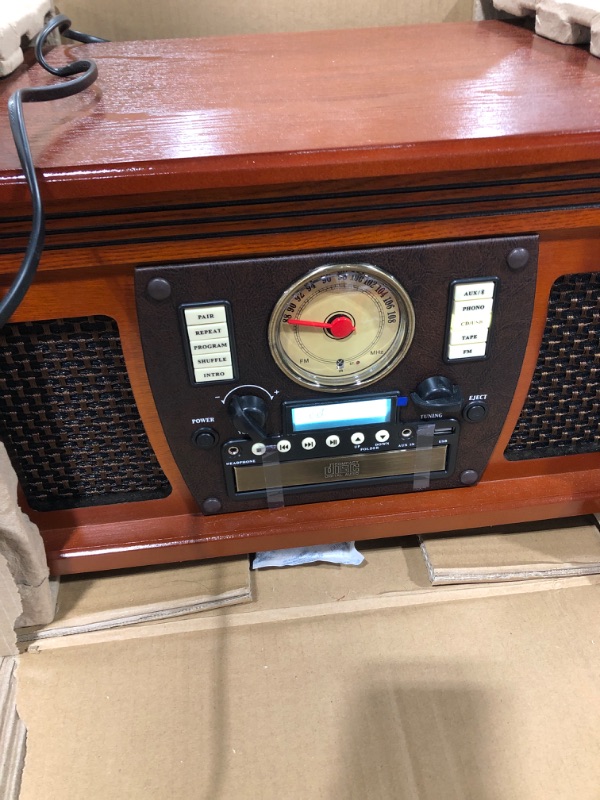 Photo 3 of Victrola Navigator 8-in-1 Classic Bluetooth Record Player with USB Encoding and 3-Speed Turntable Bundle with Victrola Wooden Stand for Wooden Music Centers with Record Holder Shelf, Mahogany