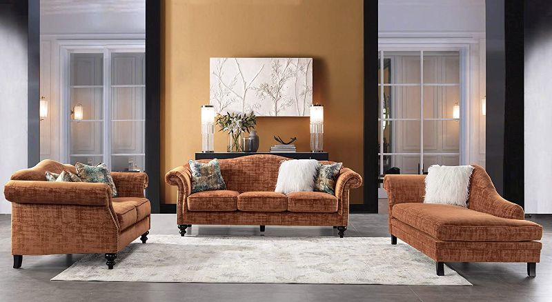 Photo 1 of (SET 1 OF 3 NOT FULL SET) Acanva Collection Mid-Century Vintage Velvet Camelback Living Room Sofa, 3 Piece Tangerine
