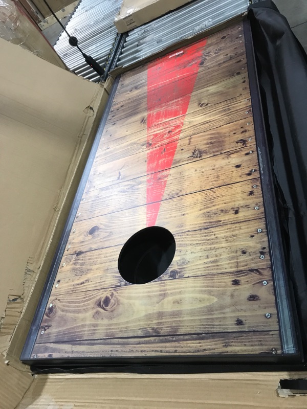 Photo 1 of GoSports 4'x2' Classic Cornhole Set with Rustic Wood Finish | Includes 8 Bags, Carry Case and Rules, Red/Blue