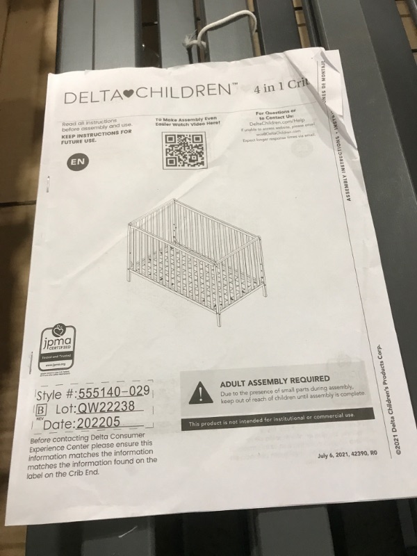 Photo 3 of Delta Children Heartland 4-in-1 Convertible Crib - Greenguard Gold Certified, Charcoal Grey 4-in-1 Crib Charcoal Grey