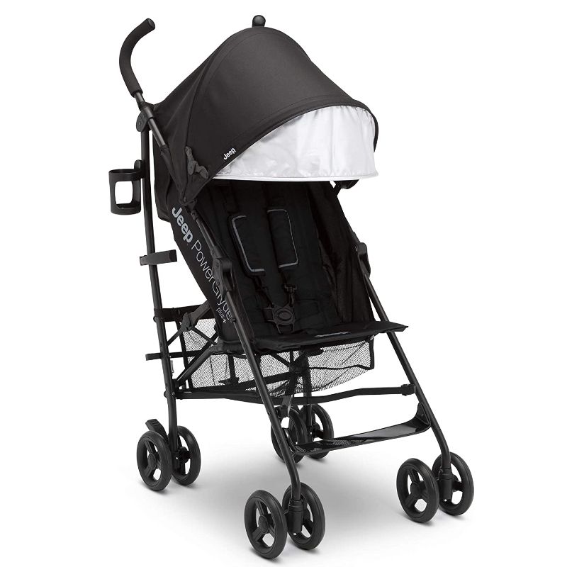 Photo 1 of Jeep PowerGlyde Plus Stroller by Delta Children - Lightweight Travel Stroller with Smoothest Ride, Aluminum Frame, 4-Position Recline, Extra Large Storage Basket, Black **NOT IN ORIGINAL PACKAGING**