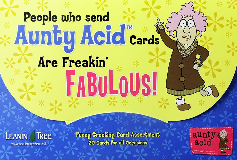 Photo 1 of All Occasion Funny Greeting Card Assortment Boxed Greeting Cards - 20 Cards & 22 Envelopes "People Who Send Aunty Acid Cards Are Freakin' Fabulous"
