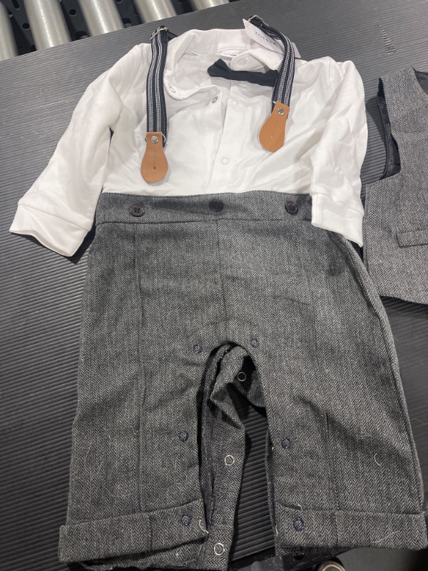 Photo 3 of Baby Boy Outfits Set, 3pcs Long Sleeves Gentleman Jumpsuit & Vest Coat & Berets Hat with Bow Tie SIZE 12-18 MONTHS **HAT NOT INCLUDED**