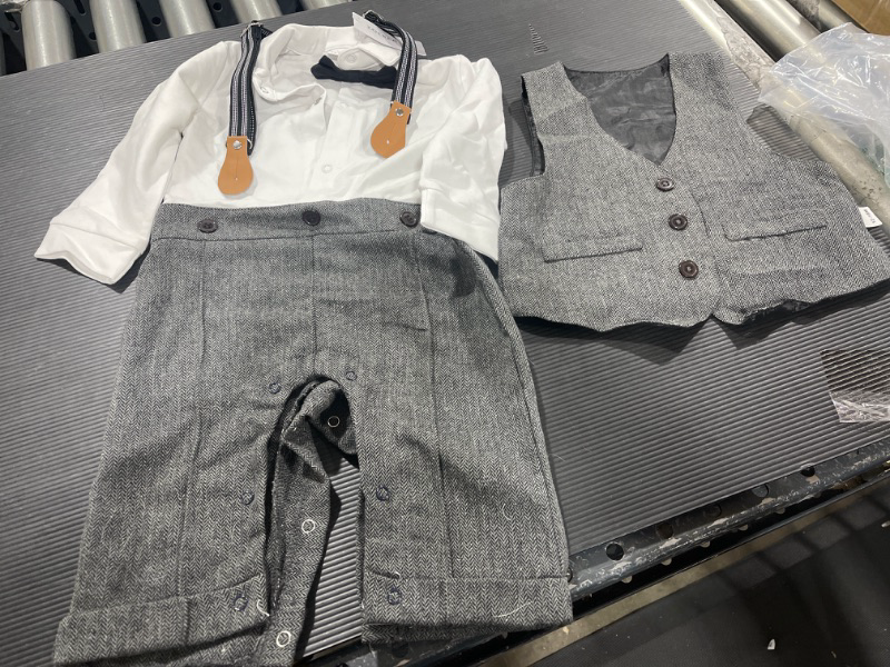 Photo 2 of Baby Boy Outfits Set, 3pcs Long Sleeves Gentleman Jumpsuit & Vest Coat & Berets Hat with Bow Tie SIZE 12-18 MONTHS **HAT NOT INCLUDED**