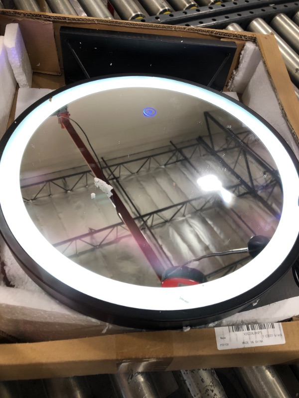 Photo 3 of YOSHOOT 16" Round Vanity Mirror with Lights, Led Makeup Mirror with magnification Mirror, 3 Color Lighting Modes & Touch Screen -- Missing back plate , 