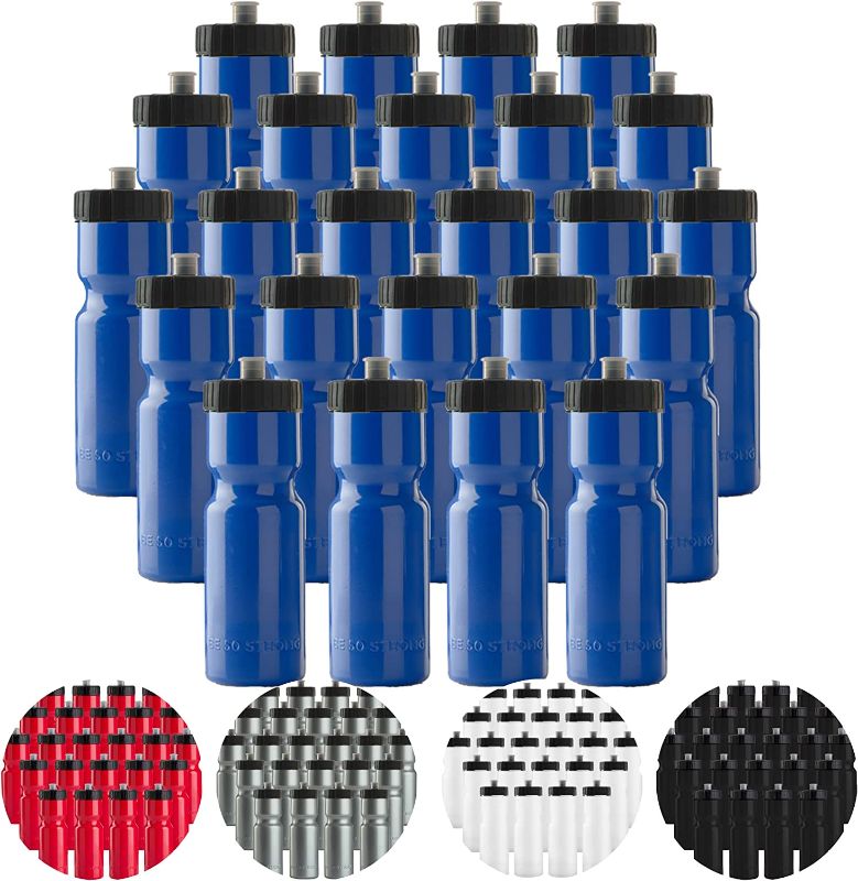 Photo 1 of 50 Strong Sports Squeeze Water Bottle Bulk Pack - 24 Bottles - 22 oz. BPA Free Easy Open Push/Pull Cap - Made in USA (Blue)
