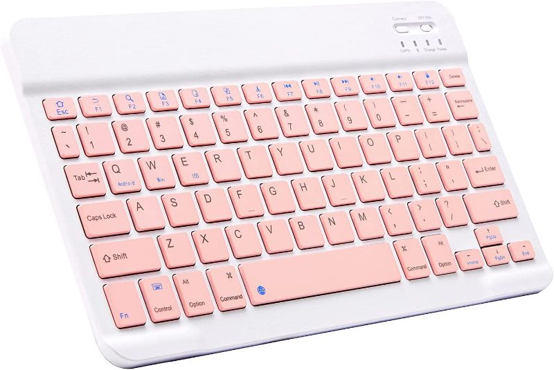 Photo 1 of Ultra-Slim Bluetooth Keyboard Portable Mini Wireless Keyboard Rechargeable for Apple iPad iPhone Samsung Tablet Phone Smartphone iOS Android Windows (10 inch Pink)
