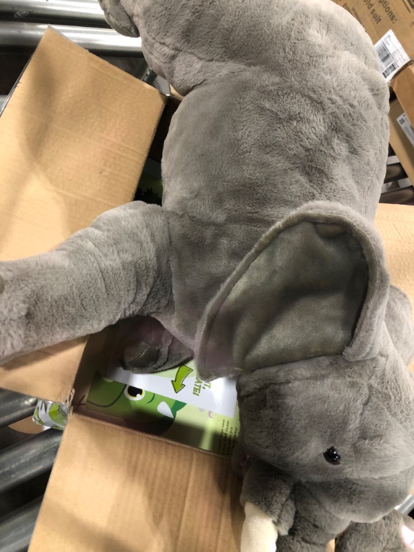 Photo 2 of Animal Adventure - Sqoosh2Poof - Jumbo Plush Character Compressed Inside Small Box - 54" Elephant , Gray