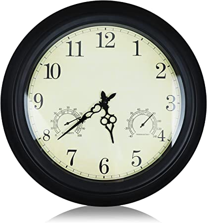 Photo 1 of 18 Inch Large Outdoor Wall Clock, Waterproof Clock, Wall Decorative Clock with Thermometer and Hygrometer Combo for Patio, Garden, Pool - Black
