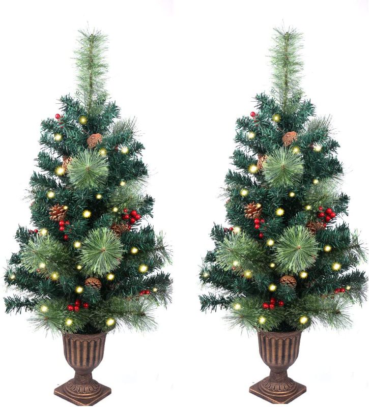 Photo 1 of 2 Pack Christmas Tree,3FT Artificial Christmas Entrance Tree with Ornaments and Lights Battery Oprated,Mini Xmas Trees for Front Door,Pathway, Tabletop, Entryway, Entrance Christmas Decorations
