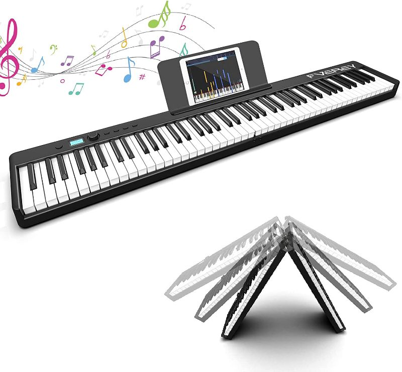 Photo 1 of Fverey Folding Piano Keyboard 88 Key Full Size Semi-Weighted Foldable Piano,Bluetooth Portable Electric Piano with Sheet Music Stand,Sustain Pedal,Handbag & Piano App-Portable for Beginners.
