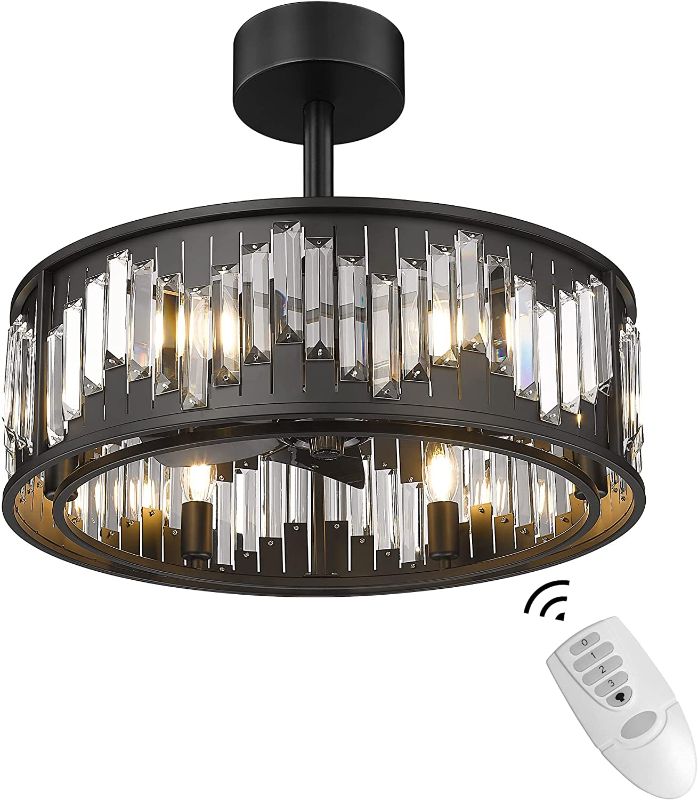 Photo 1 of AUTELO Caged Ceiling Fan with Light, 22-Inch Crystals Fandelier, Round Ceiling Fan with Remote Control For Bedroom Living Room F3613
