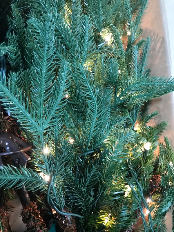 Photo 1 of National Tree Company Pre-Lit 'Feel Real' Artificial Full Christmas Tree, Green, Frasier Grande, White Lights, Includes Stand, 7.5 Feet 7.5 ft