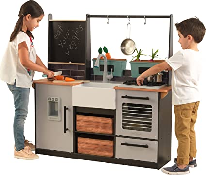 Photo 1 of KidKraft Wooden Farm to Table Play Kitchen with EZ Kraft Assembly, Lights & Sounds, Ice Maker and 18 Accessories, Gift for Ages 3+, Amazon Exclusive
