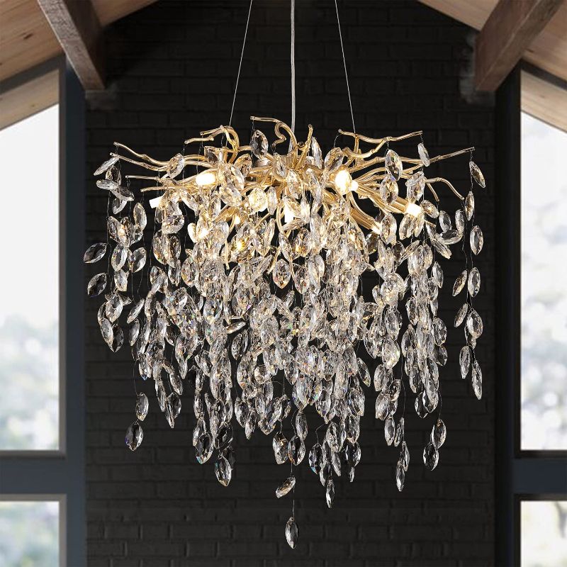 Photo 1 of Akeelighting Crystal Chandelier Modern Gold Chandeliers Lighting Tree Branch Dining Room Raindrop Chandelier Hanging Pendant Light Fixture 23.6"
