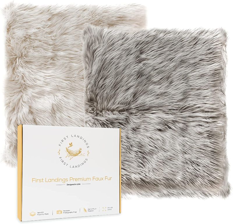Photo 1 of First Landings Faux Fur Newborn Photography Props Set of 2 Ultra Soft Faux Furs - Baby Photoshoot Props **GREY FAUX FUR NOT INCLUDED)
