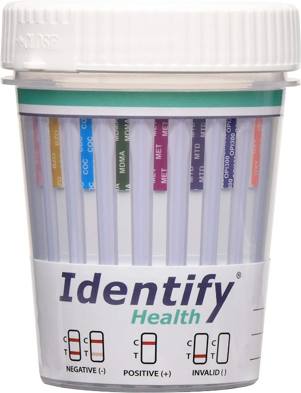 Photo 1 of 25 Pack Identify Health 12 Panel Drug Test Cup - PCP Version - Tests Urine Instantly for 12 Different Drugs: AMP, BAR, BUP, BZO, COC, MDMA, MET, MTD, OPI300, OXY, PCP, THC ID-H12-1 (25)
