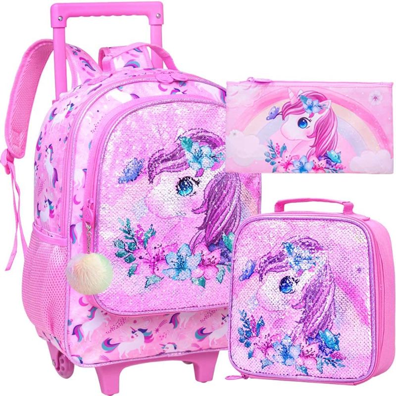 Photo 1 of 3PCS Rolling Backpack for Girls and Boys? Kids Unicorn Dinosaur Wheeled Bookbag
*MISSING 2 OF THE SMALLER BAGS*