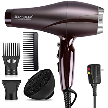 Photo 1 of 2000 Watt Hair Dryers, Xpoliman Professional Salon Hair Dryer with AC Motor, Negative Ionic Blow Dryer with Diffuser Concentrator Comb, 2 Speed 3 Heat Settings,Low Noise Long Life Style-Brown/Purple