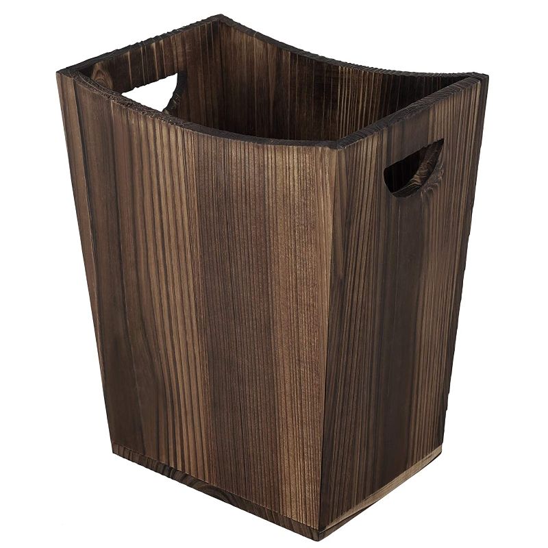 Photo 1 of Wood Trash Can Small Wastebasket with Handles Rustic Office Garbage Can for Bedroom Bathroom Office Living Room Kitchen https://a.co/d/77EDD82