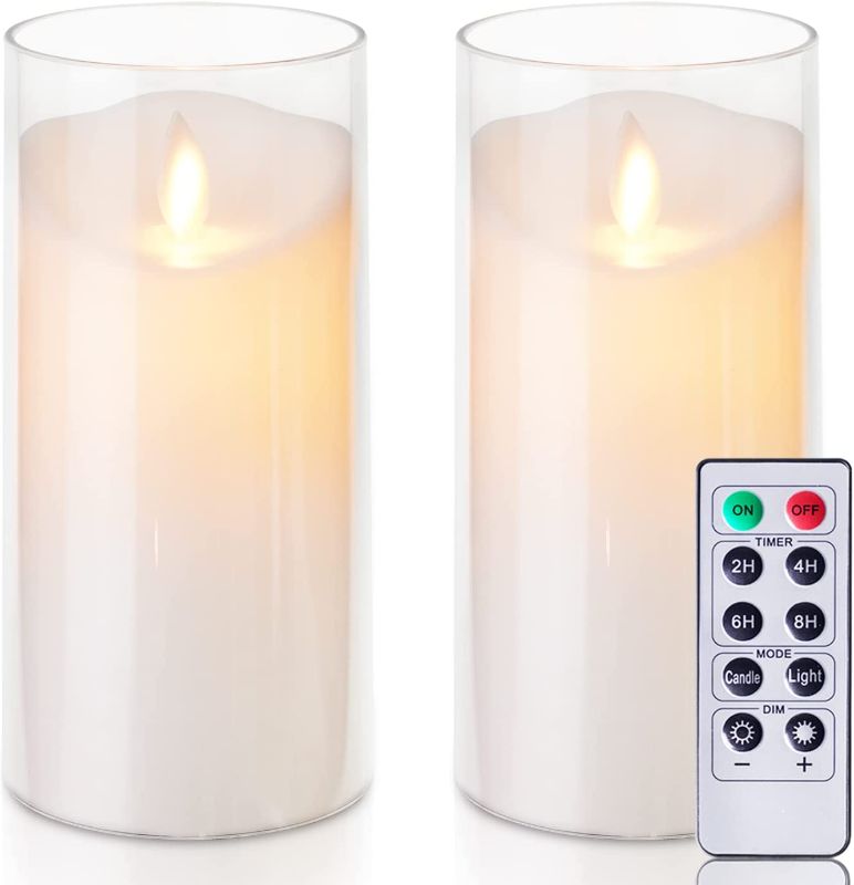 Photo 1 of 5plots 3" x 6" Pure White Flameless Flickering Candles, Unbreakable Glass Battery Operated Plexiglass LED Pillar Radiance Candles with Remote Control and Timer, Set of 2 https://a.co/d/5ToNlAy