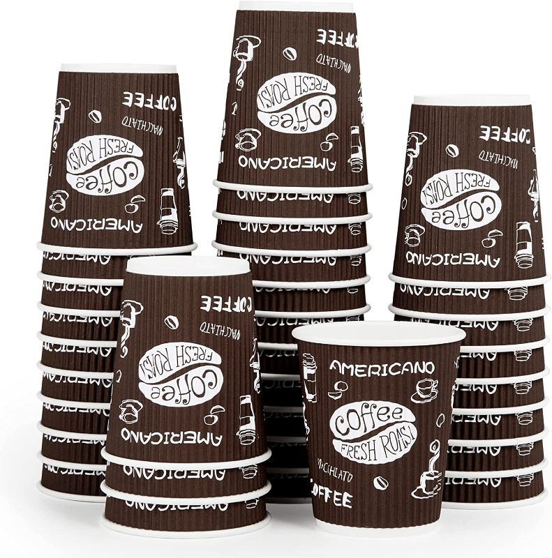 Photo 1 of 16 oz Paper Coffee Cups, Disposable Coffee Cups (60 Pack), Brown Hot Beverage Cups with Ripple Wall Design, Appropriate for Restaurants, Cafes, Offices, and Homes https://a.co/d/98JNT3r