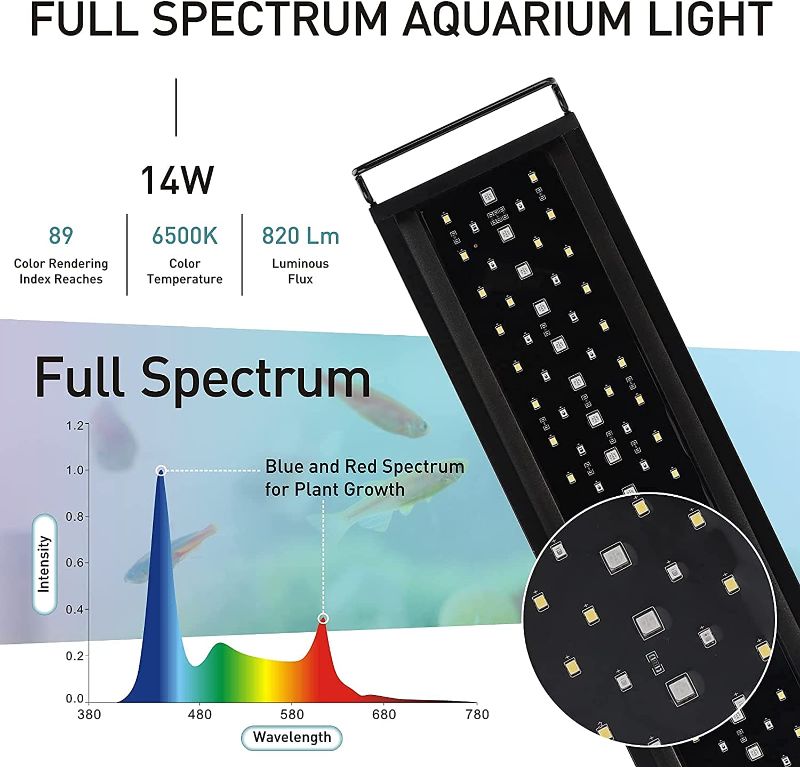 Photo 1 of hygger Auto On Off LED Aquarium Light, Full Spectrum Fish Tank Light with LCD Monitor, 24/7 Lighting Cycle, 7 Colors, Adjustable Timer, IP68 Waterproof, 3 Modes for 12"-18" Freshwater Planted Tank