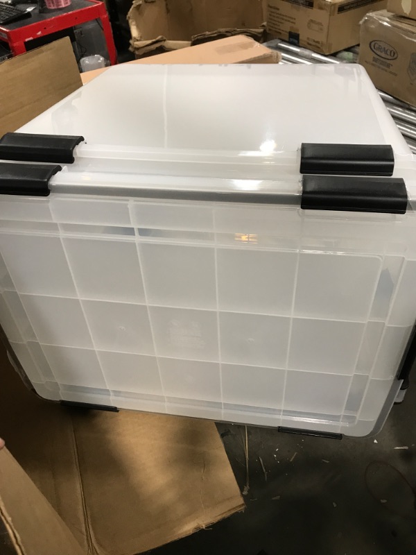 Photo 2 of 103 Quart WEATHERPRO Plastic Storage Box with Durable Lid and Seal and Secure Latching Buckles, Weathertight, Clear with Black Buckles, 2 Pack 103 Qt. -2 Pack