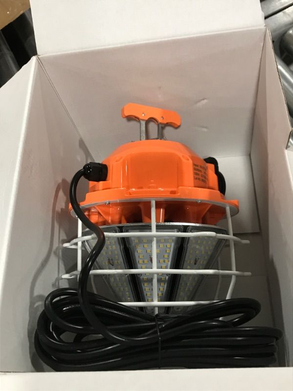 Photo 1 of 150 Watts LED Temporary Work Light Fixture, 24250LM Linkable Daylight White 5,000K Portable Hanging Lamp Jobsite Lighting Stainless Steel Protective Cover for Outdoor Construction High Bay Warehouse 150.0