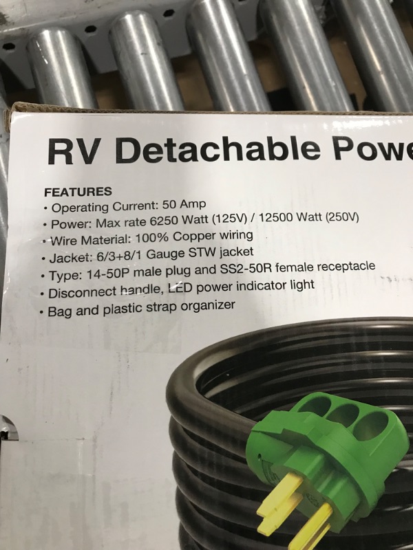 Photo 4 of RVGUARD 50 Amp 50 Foot RV Power Cord, 14-50P to SS2-50R Generator Extension Cord, Heavy Duty STW Cord with LED Power Indicator and Cord Organizer, Green, ETL Listed 50 Feet Locking Green 50 Amp