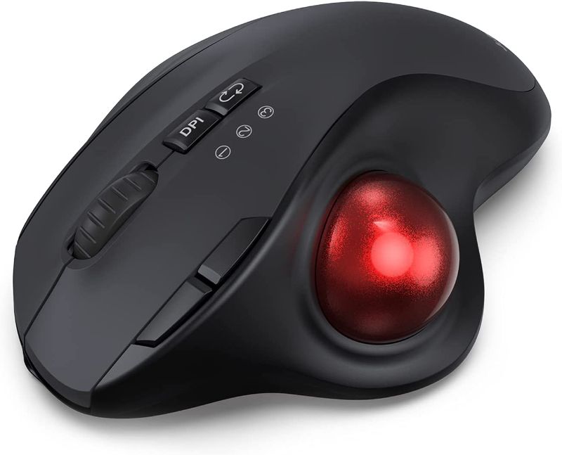 Photo 1 of 2.4G+Dual Bluetooth Wireless Trackball Mouse, KKUOD 3-Device Connection Ergonomic Mouse, Rechargeable Ergo Mouse with USB-C Port and 3 DPI, Thumb-Operated Mouse for PC Computer Laptop Tablet
