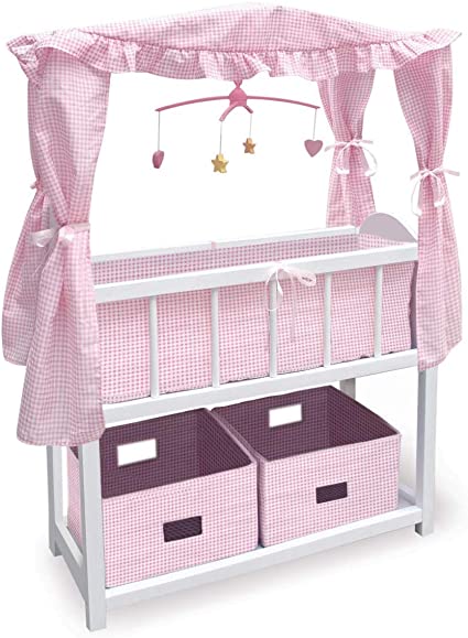 Photo 1 of Badger Basket Canopy Doll Crib with Baskets, Bedding & Mobile for Doll up to 22 inches
