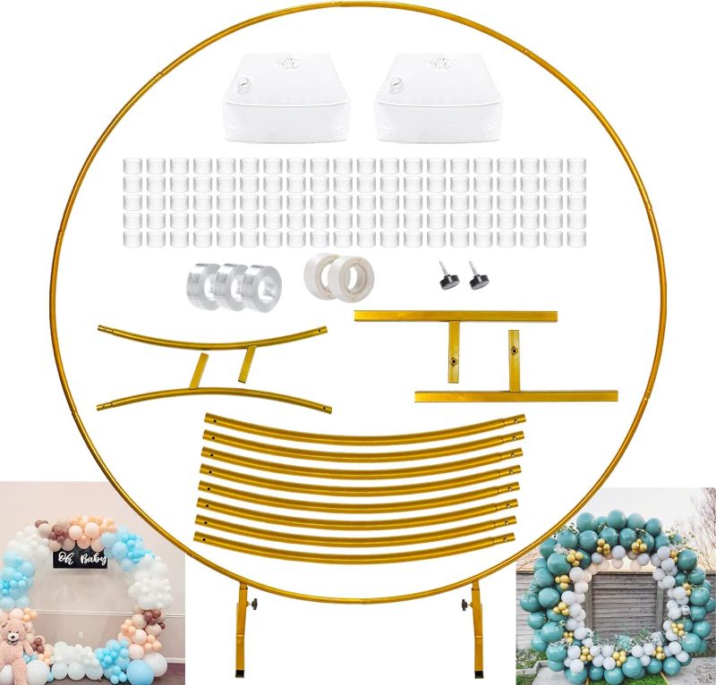 Photo 1 of 7.2ft(2.2m) Golden Round Backdrop Stand, Iron Circle Balloon Flower Wedding Arch for Birthday Party, Graduation Decoration, Baby Shower, Wedding, Photo Background, Garden Decoration(Gold-7.2ft)