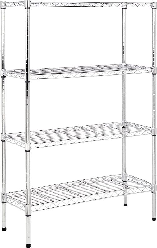 Photo 2 of Amazon Basics 4-Shelf Adjustable, Heavy Duty Storage Shelving Unit (350 lbs loading capacity per shelf), Steel Organizer Wire Rack, Chrome (36L x 14W x 54H)
