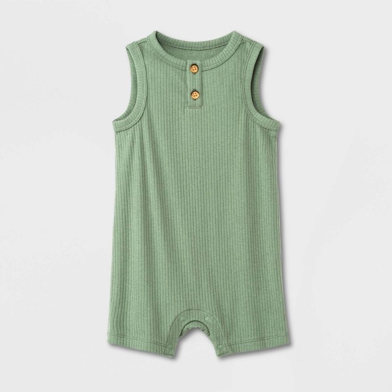 Photo 1 of Baby Ribbed Henley Romper - Cat & Jack™ Sage Green--SIZE 12M