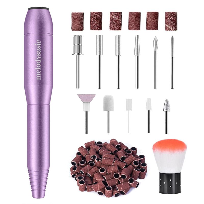 Photo 1 of MelodySusie Electric Nail Drill Machine 11 in 1 Kit, Portable Electric Nail File Efile Set for Acrylic Gel Nails, Manicure Pedicure Tool with Nail Drill Bits Sanding Bands Dust Brush, Purple
