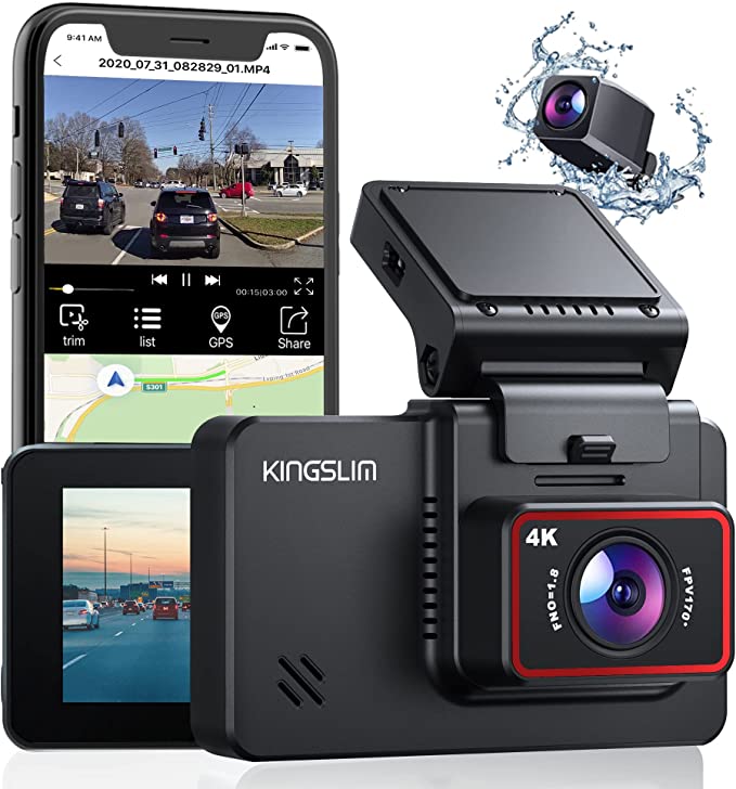 Photo 1 of Kingslim D4 4K Dual Dash Cam with Built-in WiFi GPS, Front 4K/2.5K Rear 1080P Dual Dash Camera for Cars , 3" IPS Touchscreen 170° FOV Dashboard Camera with Sony Starvis Sensor, Support 256GB Max
