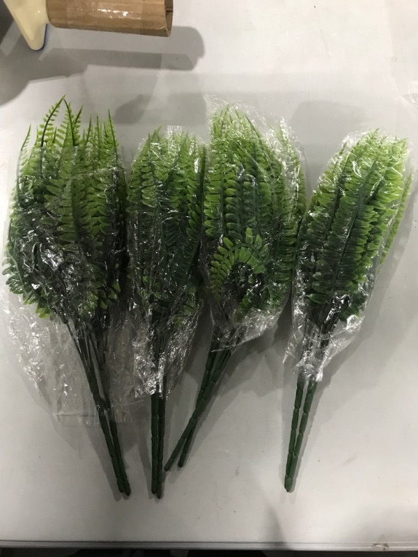 Photo 1 of 8 Bundles Artificial Plants, Fake Boston Fern Greenery Outdoor UV Resistant No Fade Faux Plastic Plants Garden Porch Window Box Decorating