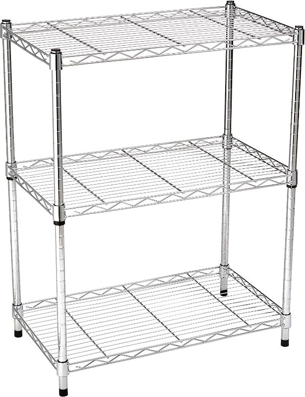 Photo 2 of Amazon Basics 3-Shelf Adjustable, Heavy Duty Storage Shelving Unit (250 lbs loading capacity per shelf), Steel Organizer Wire Rack, Chrome (23.3L x 13.4W x 30H)
