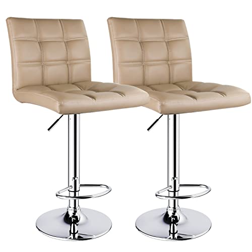 Photo 1 of 
Modern Square PU Leather Adjustable Swivel Bar Stools with Back Set of 2 Beige
