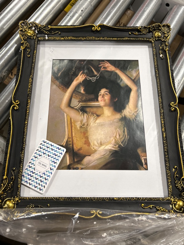 Photo 2 of 11x14 Picture Frames Matted for 8x10 Photo, Baroque Style Picture Frame 11x14, Table Top and Wall Mounting, Black
