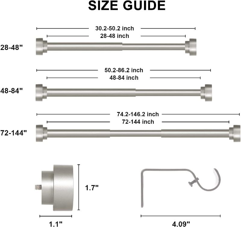 Photo 1 of 2 Pack Silver Curtain Rods for Windows 28 to 48 Inch(2.3-4ft),1 Inch Diameter Heavy Duty Curtain Rods,Modern Adjustable Curtain Rod,Decorative Drapery Rods,Window Curtains Rod 28-48",Antique Silver
