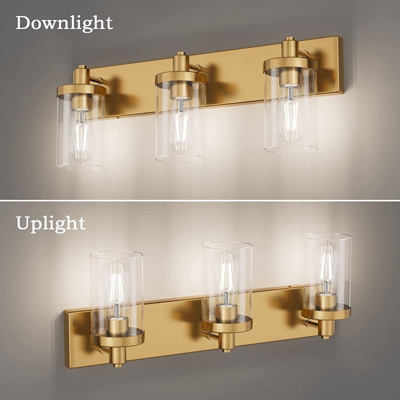 Photo 1 of Aipsun Gold Vanity Light 3 Lights Bathroom Vanity Lighting Fixtures Over Mirror Bathroom Wall Light with Clear Glass Shade(Exclude Bulb)
