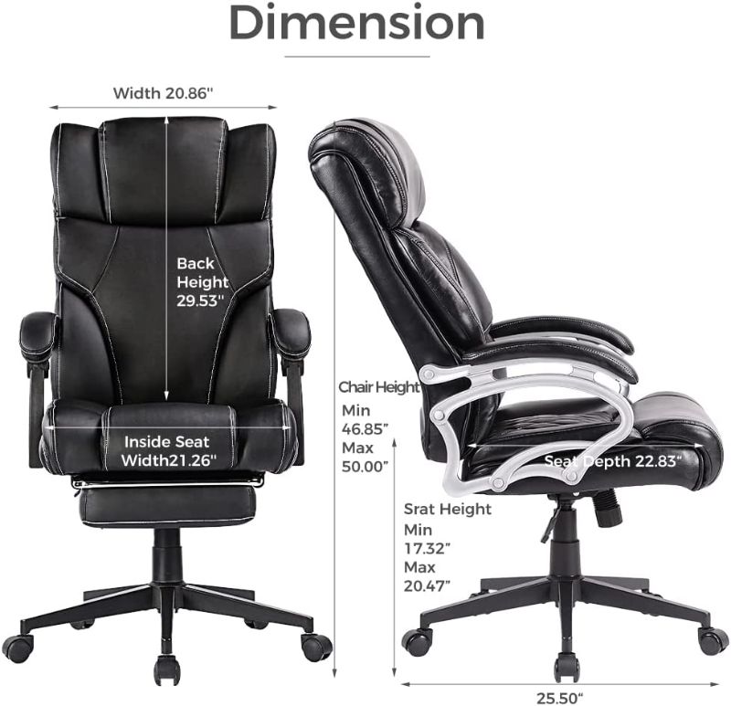 Photo 1 of Ficmax Big and Tall Office Chair with Footrest, Leather Executive Chair Computer Desk Swivel Chair, Ergonomic Chair, Rocking & Reclining 300lbs Capacity - Back Support High Back Recliner Work Chair
