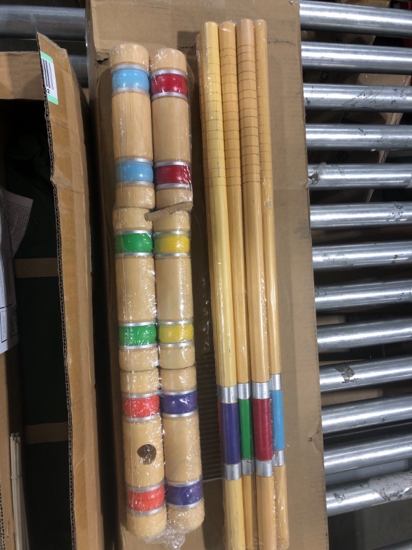 Photo 1 of ApudArmis Six Player Croquet Set with Premiun Rubber Wooden Mallets 28In,Colored Ball,Wickets,Stakes - Lawn Backyard Game Set for Adults/Teenagers/Family (Large Carry Bag Including)